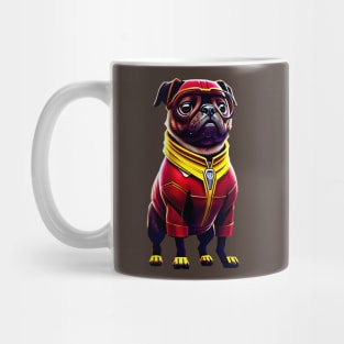 Cute Pug in Red Iron Suit - Adorable Dog in Custom Metal Costume Mug